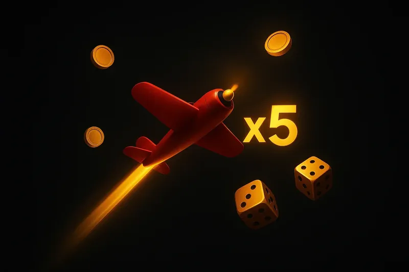 Aviator Crash Game Red airplane crash game with glowing multiplier, coins and dice